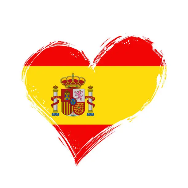 Vector illustration of Spanish flag heart-shaped grunge background. Vector illustration.