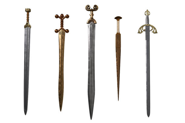 istock Set of 5 medieval fantasy sword weapons isolated on white background. 3D rendering. 1385445949