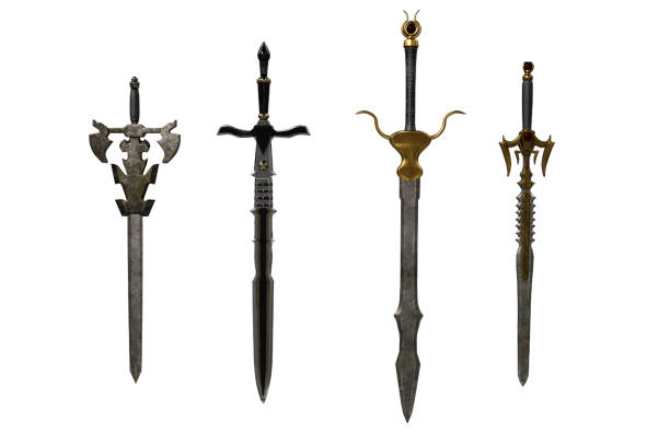 istock 4 different medieval swords isolated on white. 3D illustration. 1385445950