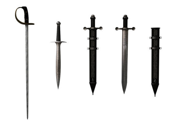 istock Various fantasy medieval swords isolated on white background. 3D illustration. 1385445956