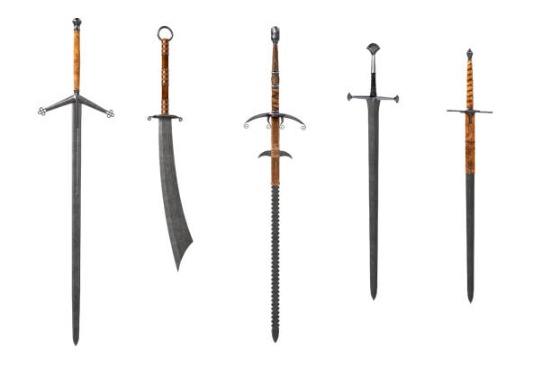 istock 5 fantasy medieval swords. 3D rendering isolated on white. 1385445958