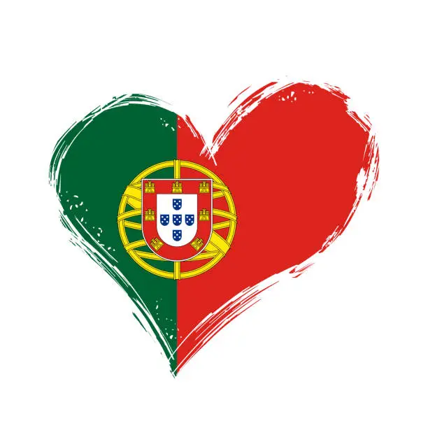 Vector illustration of Portuguese flag heart-shaped grunge background. Vector illustration.