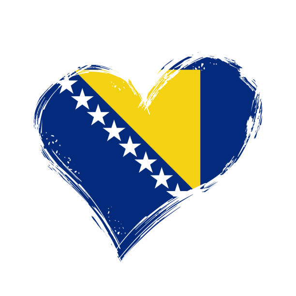 ilustrações, clipart, desenhos animados e ícones de bósnia herzegovinan bandeira coração fundo grunge em forma de coração. ilustração vetorial. - bosnia herzegovinan