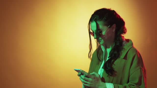 phone chat mobile communication woman neon light
