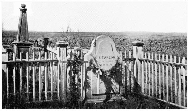 Antique travel photographs of Grand Canyon: Grave of Kit Carson, Taos Antique travel photographs of Grand Canyon: Grave of Kit Carson, Taos taos pueblo stock illustrations