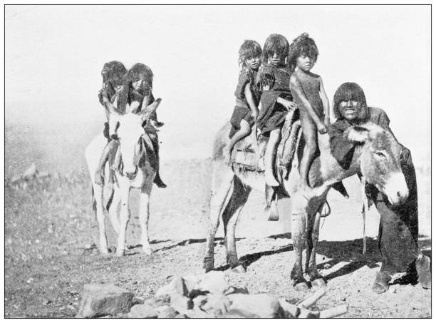 старинные фотографии гранд-каньона: дети moqui - anasazi stock illustrations
