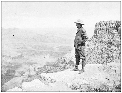 Antique travel photographs of Grand Canyon: Looking at view