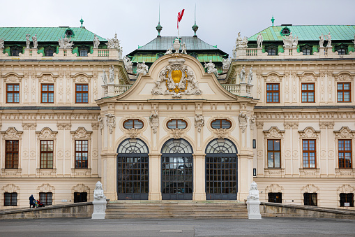 February 22, 2022: Facade of Belvedere Palace, Vienna, Austria