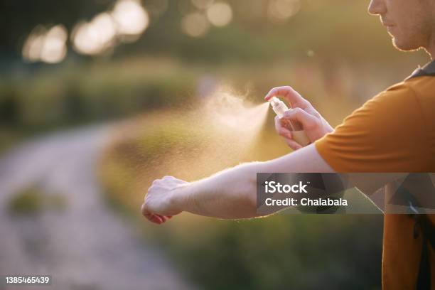Man Applying Insect Repellent On His Hand Stock Photo - Download Image Now - Dengue Fever - Fever, Mosquito, Insect Repellant