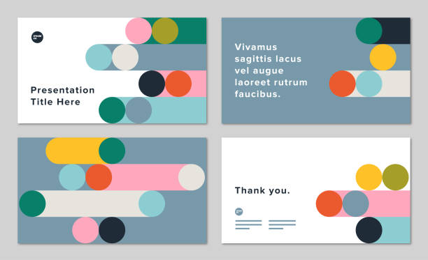 Presentation design template with abstract geometric graphics — IpsumCo Series Abstract geometric designs, templates, and backgrounds inspired by Mid-century modern style. 16:9 aspect ratio for widescreen digital presentations. Pixel perfect vector artwork created at 1920 x 1080 pixels scales to any size. round creative stock illustrations