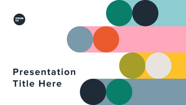 Presentation title slide design layout with abstract geometric graphics — IpsumCo Series Abstract geometric designs, templates, and backgrounds inspired by Mid-century modern style. 16:9 aspect ratio for widescreen digital presentations. Pixel perfect vector artwork created at 1920 x 1080 pixels scales to any size. background of a definition stock illustrations
