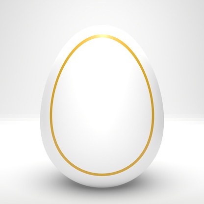 Isolated single realistic 3D oval shape egg standing in the middle of white background. Easy to crop for all social media and print design sizes.