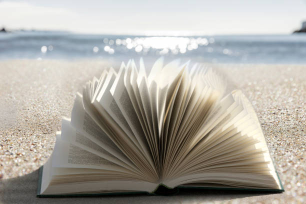 istock Buch am Strand mit Meer im Hintergrund 1385471684