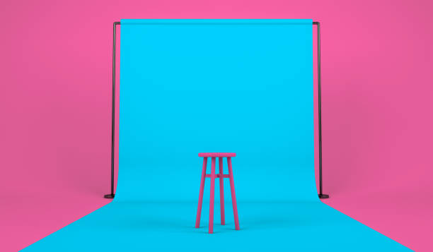 Realistic of pink bar stool with blue studio background mock up