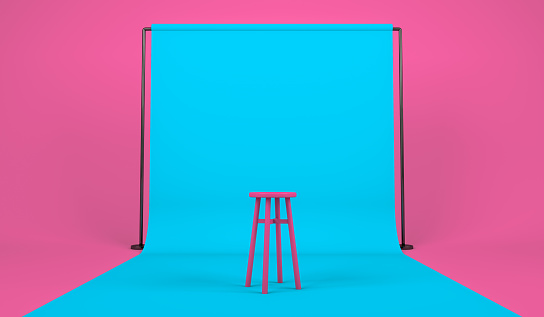 3d rendering, Realistic of pink bar stool with blue studio background mock up, empty space for copy, pink color background.