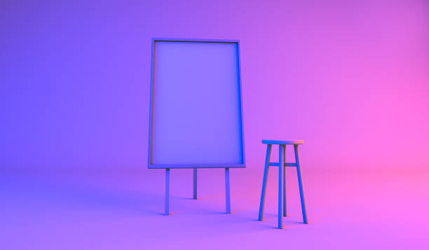 istock Close up empty whiteboard and chair mock up 1385473867