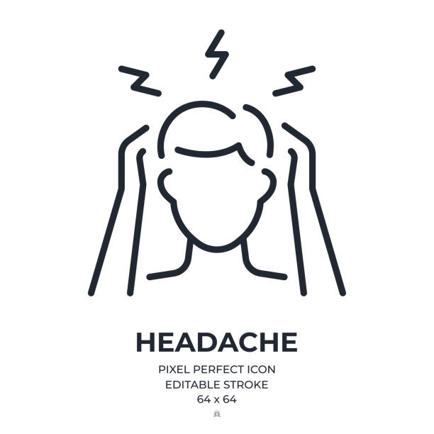 ilustrações de stock, clip art, desenhos animados e ícones de headache editable stroke outline icon isolated on white background flat vector illustration. pixel perfect. 64 x 64. - headache pain men illness