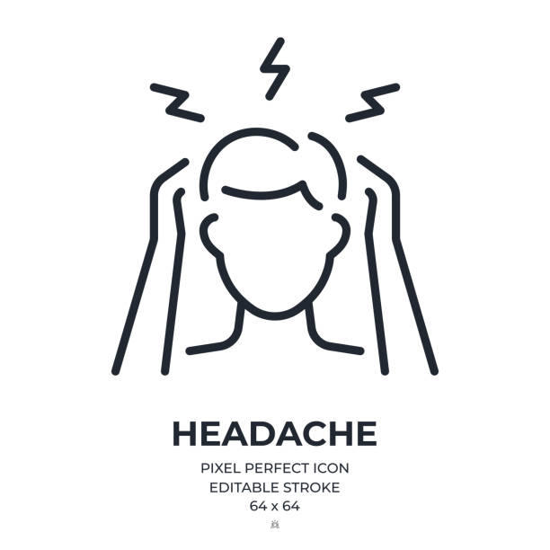 Headache editable stroke outline icon isolated on white background flat vector illustration. Pixel perfect. 64 x 64. Headache editable stroke outline icon isolated on white background flat vector illustration. Pixel perfect. 64 x 64. headache stock illustrations