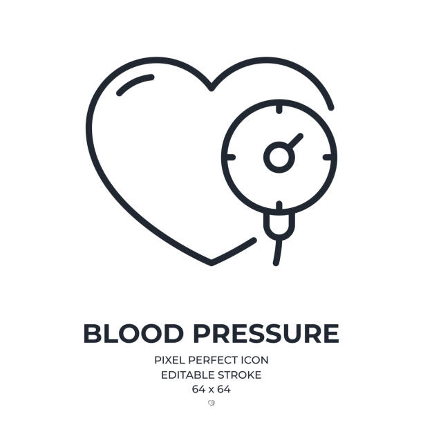 Blood pressure editable stroke outline icon isolated on white background flat vector illustration. Pixel perfect. 64 x 64. Blood pressure editable stroke outline icon isolated on white background flat vector illustration. Pixel perfect. 64 x 64. linear-measurement stock illustrations