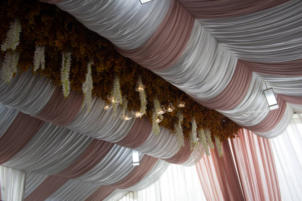 istock wedding decoration with white and pink fabric 1385476759