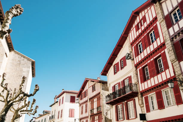 Typical basque architecture in Saint Jean de Luz stock photo