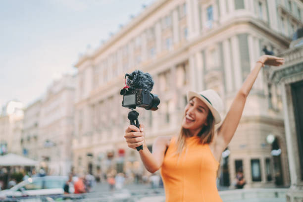 istock Influencer woman vlogging from Vienna 1385481606