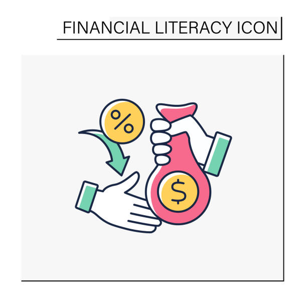 Choice of loans color icon Choice of loans color icon.Borrowed money from bank. Payment with percentages. Money bag for purchases.Financial literacy concept. Isolated vector illustration financial literacy logo stock illustrations