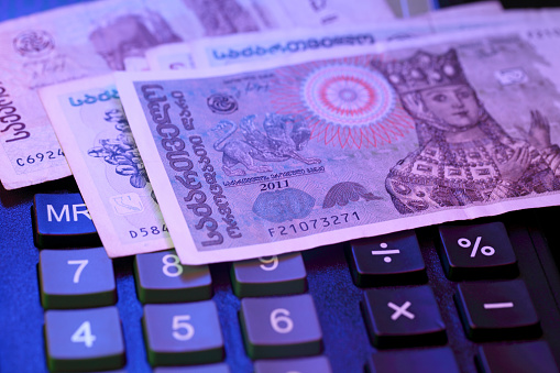 Georgian lari money  calculator, close-up.