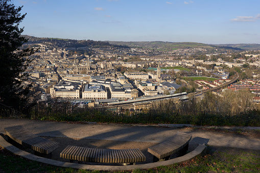 Panoramic view of the historic World Heritage city of Bath in Somerset, United Kingdom from Alexandra Park