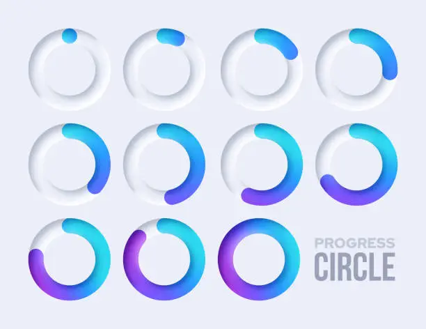 Vector illustration of Progress Percentage Circle Neumorphic Design Elements