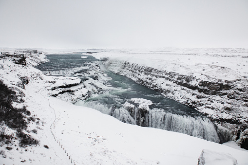 Scenic view of Gullfoss waterfall in winter