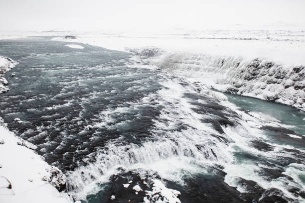 Scenic view of Gullfoss waterfall in winter
