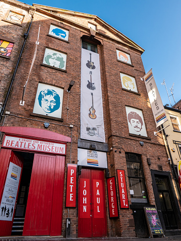 6th March 2022: Entrance to the Beatles Museum in the Cavern Club district of the City of Liverpool in the north west of England. The museum records the history of the famous four musicians, whose meteoric rise to fame started in their hometown of Liverpool in the 1960s.