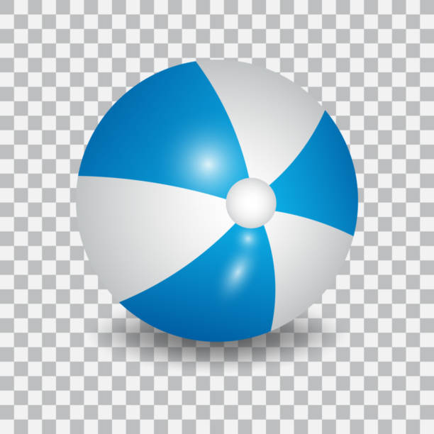 синий и белый пляжный шар, векторная иллюстрация. - beach ball ball bouncing white background stock illustrations