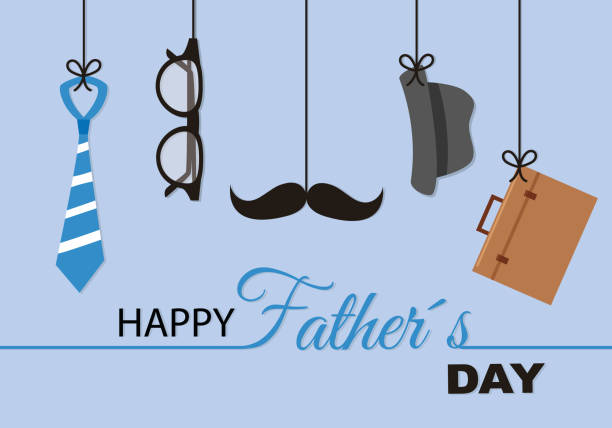 illustrazioni stock, clip art, cartoni animati e icone di tendenza di buon biglietto per la festa del papà. accessori uomo - fathers day