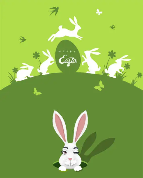 Vector illustration of Happy Easter Day Design. Easter egg hunt.