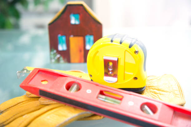 This is an overhead photo of construction tools isolated on a white background.Click on the links below to view lightboxes.