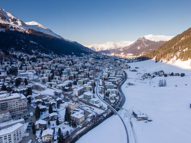 Davos river and train tracks in valley