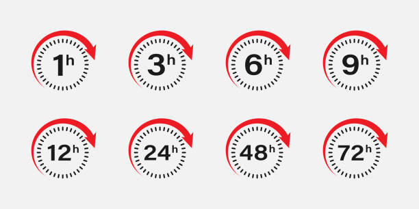 countdown 1, 3, 6, 9, 12, 24, 48, 72 stunden linkes label- oder emblem-set. stunden links zähler symbol mit uhren. vektor eps 10 - clock face clock number 6 time stock-grafiken, -clipart, -cartoons und -symbole