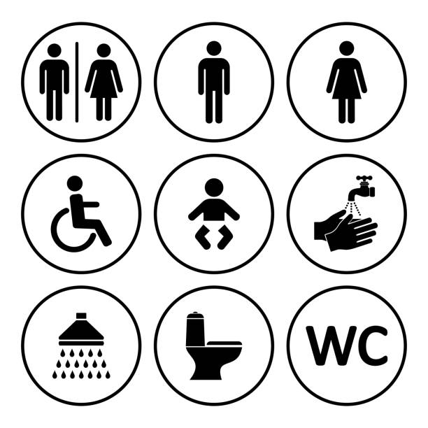 набор значков туалета - silhouette interface icons wheelchair icon set stock illustrations