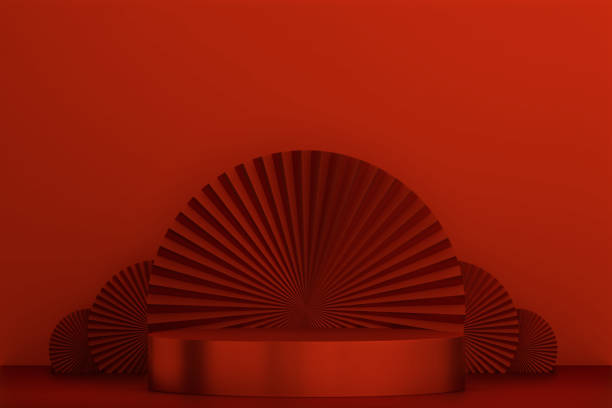 istock Red Podium for product display minimal geometric design.3D rendering 1385515079
