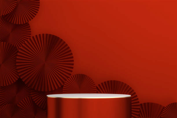 istock Red Podium for product display minimal geometric design.3D rendering 1385515103