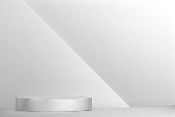 istock Abstract Podium minimal geometric white and gold.3D rendering 1385515227