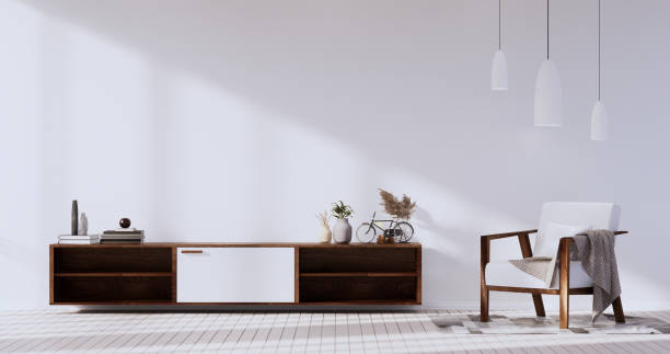 istock Cabinet wooden design on white room interior modern style.3D rendering 1385515399
