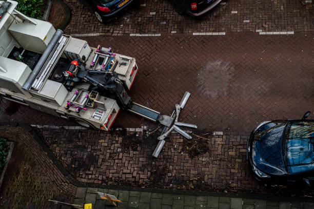 Tow truck getting ready to remove a car in Amsterdam stock photo
