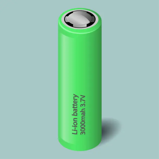 Vector illustration of Green li-ion battery with inscription