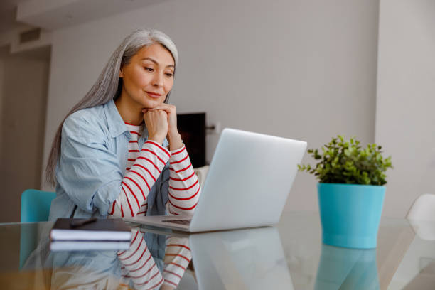 istock Woman using modern portable notebook at home 1385526364