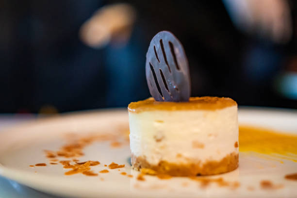 Dessert on plate with chocolate ring on top