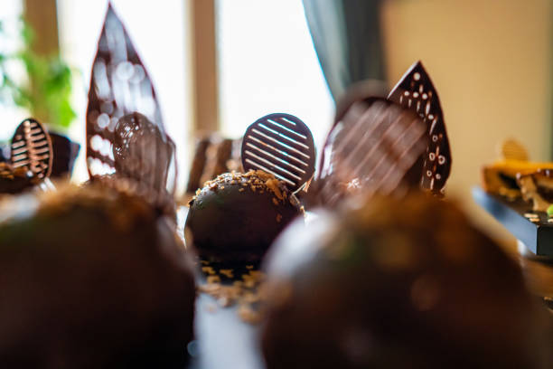istock Delicious chocolate truffles in a row 1385530365