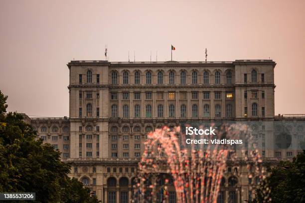 Palace Of Parliament At Night Time Bucharest Romania Stock Photo - Download Image Now